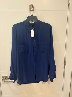 Ann Taylor Royal Blue Long-Sleeve Button Blouse